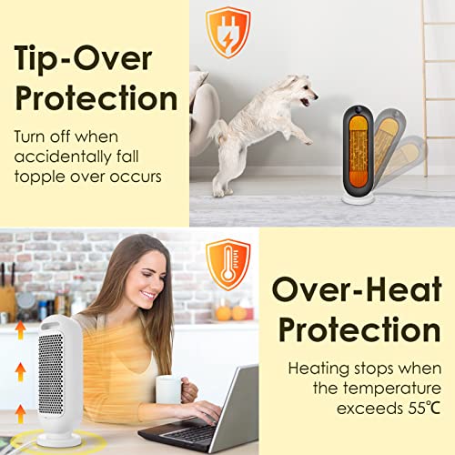 COOCHEER Keramische ventilatorkachel, 2000 W, 3 modi, thermostaat, 12-uurs timer, kantelbeveiliging, 100 graden oscillatieverwarming, voor thuis en op kantoor - Afbeelding 6
