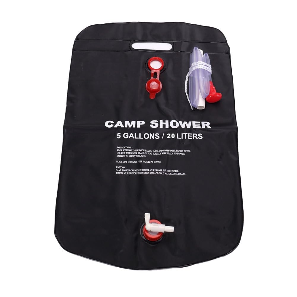 Solar Shower Bag, 1 Pack 5 Gallons/20L Camping Shower Bag, Portable Shower Bag with Removable Hose and -Off Switchable Shower Head for Outdoor Camping Traveling Beach Swimming