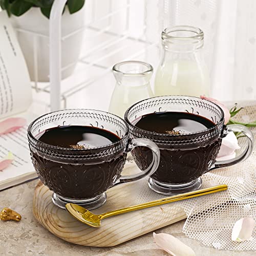 image for Bekith Set of 4 Glass Coffee Mugs 13 Ounces, Vintage Glass Coffee Mugs