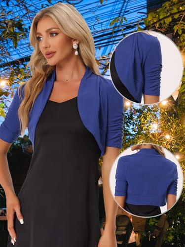 Image of Allegra K Short Sleeve Shrugs for Women Ruched Sleeve Open Front Cropped Bolero Cardigan