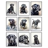 BigWig Prints Black Labrador Wall Art - Labrador Retriever Pictures, Dog Posters for Home Decor, Black Lab Gift Ideas, Dog Artwork for Living Room or Office - Unframed Set of 9 (8x10)