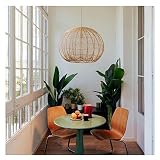1-Light Pendant Lighting Rattan Hanging Light Weaving Natural Wooden Ceiling Light Wicker Chandelier