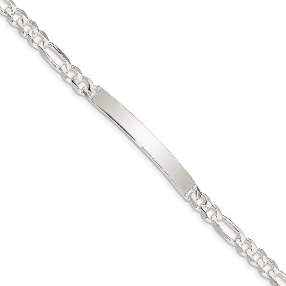 Solid Engravable Personalized Custom 925 Sterling Silver Figaro Link ID Bracelet For Men or Women Length 8 inches Width 5 mm