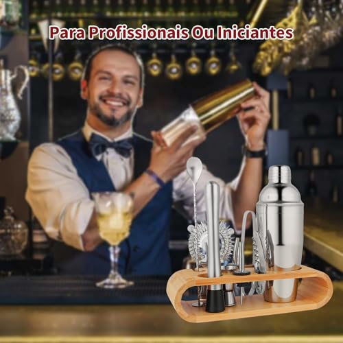 Kit Coqueteleira, Coqueteleira Inox, Kit Drinks e Coqueteis, kit Bartender, Kit Bar, 550ml