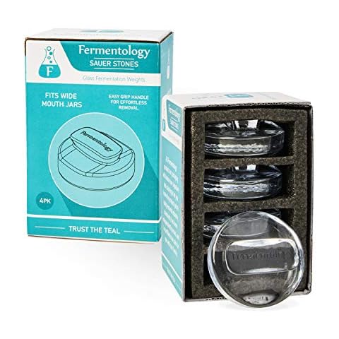 Fermentology Saur Stone Glass Weights - Pickling and Fermenting Weights - Set of 4 - Wide Mouth Mason Jar Fermentation Cover