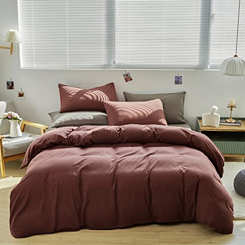 Forxiexie Brick Red Comforter Set Queen Size Rust Solid Color Bedding Comforter Set Soft Women Minimalist Design Burnt Sienna Quilt Comforter for All Seasons Cozy Crimson Red Comforter Breathable