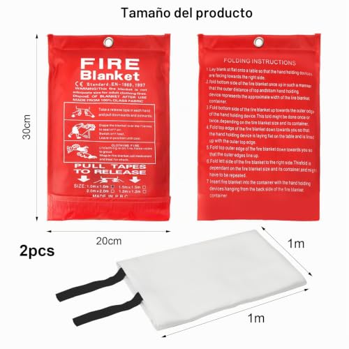 Miniatura 2 de Uocai 2 Piezas Manta Cortafuegos - Fire Blanket Contra Incendios Manta Grande De Fibra De Vidrio Con Asas De Algodón En- Cobija Extintora Para Cocina, Hogar, Caravana 1m X 1m