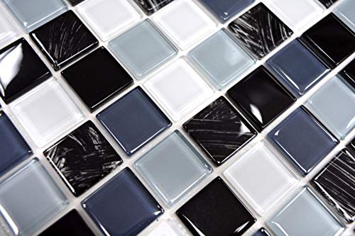 Piastrelle a mosaico autoadesive, traslucide, bianche, grigie e nere, in vetro cristallo grigio, nero, bianco, mOS200-4CM28_f