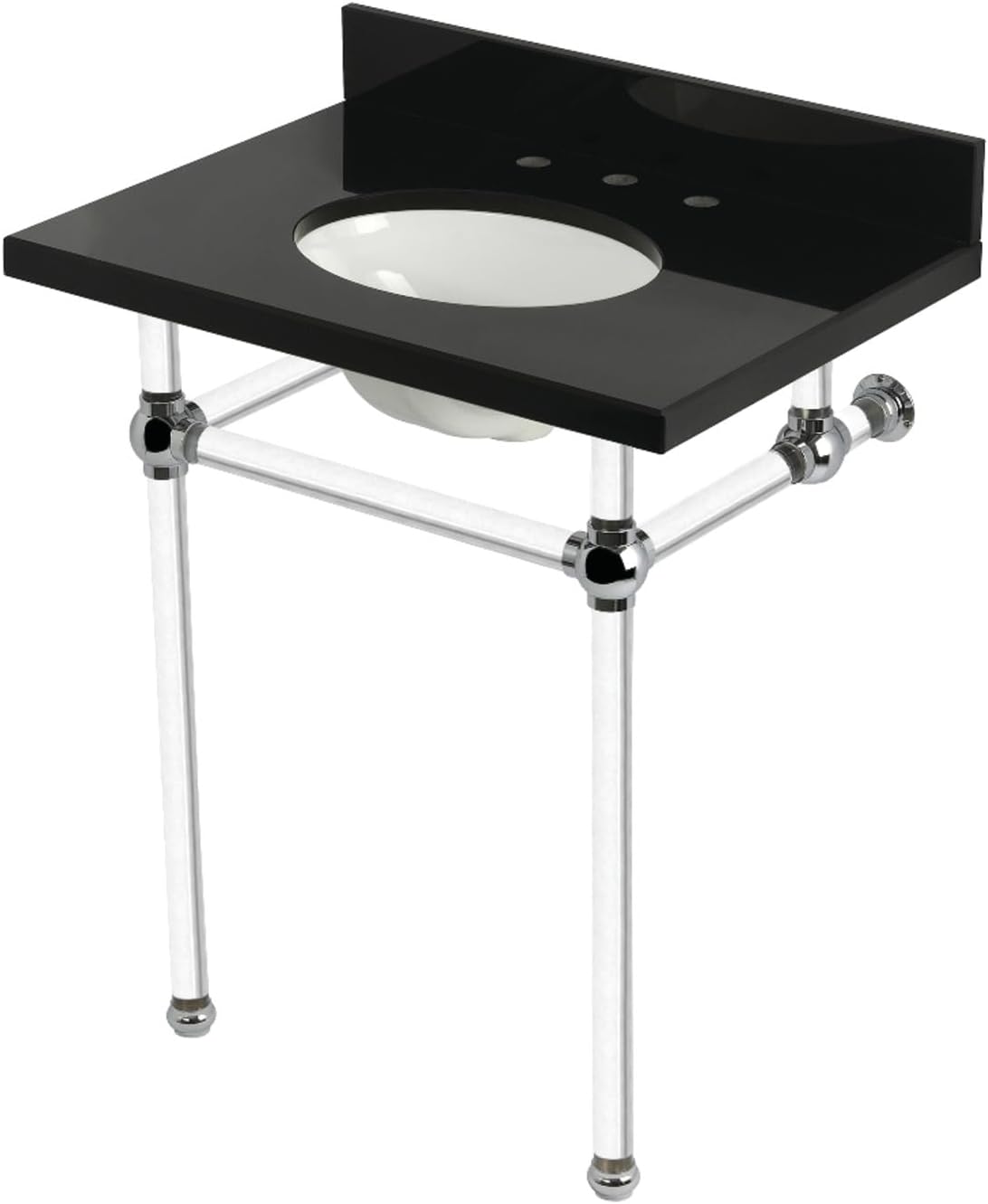 Kingston Brass KVPK30KA1 Templeton 30" Black Granite Console Sink with Acrylic Legs, Black Granite/Polished Chrome