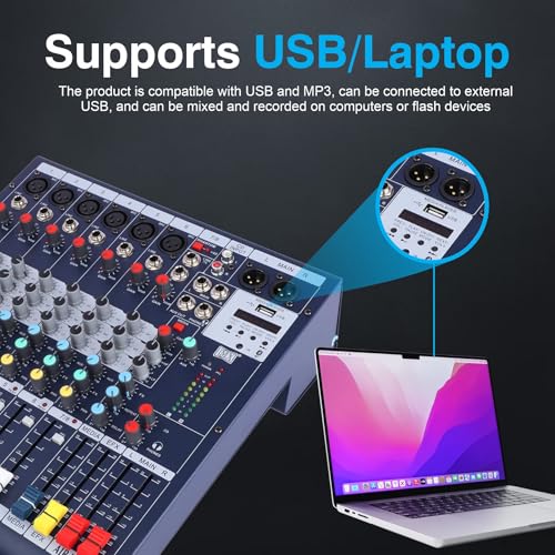 Image of MX 8-Channel Professional Audio Mixer with Bluetooth, USB, MP3 Player - DJ Console with Mic /Line Inputs, Stereo FX, Live Sound Mixer for Recording, Streaming, Karaoke, Stage & Events