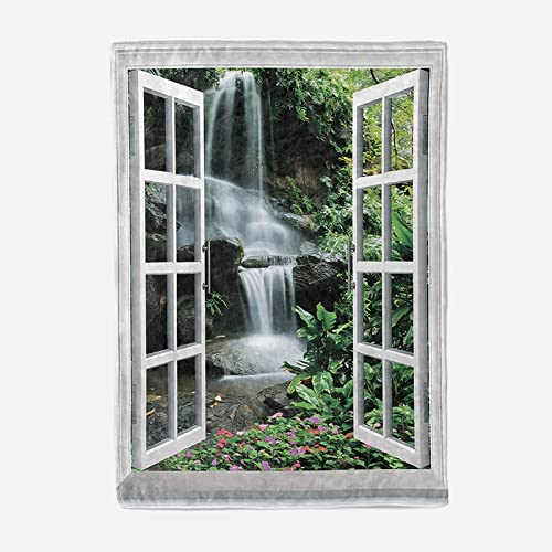 Couverture polaire paysage cascade vert blanc KnSam plaid - 6