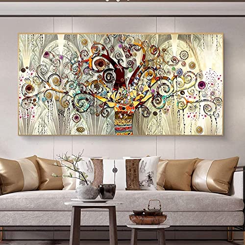 LLNN Peinture scandinave Gustav Klimt Arbre de vie 1 pièce Impression sur toile non tissée XXL Photos modernes Peinture murale Décoration murale 85x180cm (34''x72'') Avec cadre Cover