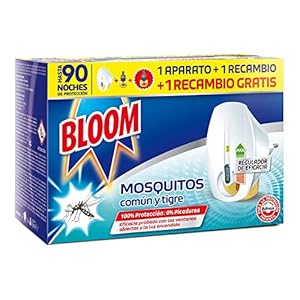 Bloom Elektrisch insecticide met dubbele werkzaamheid (1 apparaat + 2 navullingen), elektrisch insecticide voor muggen en tijgers, geconcentreerde formule, zonder parfum