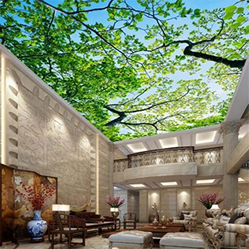 LHGBGBLN Mural 3D Ceiling Wallpaper Blue Sky Branches Green Leaves Home Decoration Ceiling Wall Painting Living Room Bedroom Decoration Wall Art