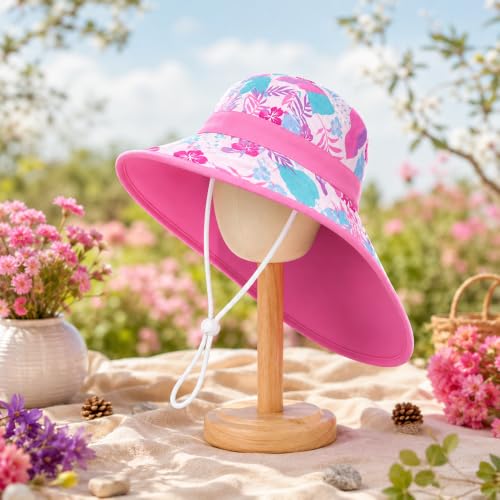Image of VRITRAZ Sun Protection UPF50+ Bucket Hat Toddler Summer Beach Play Hats with Neck Flap for Girl, Boy, Kids Summer Hat, Bucket Hat for Kids Ages 3-10 Years