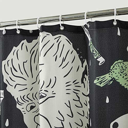Estmy Vintage Halloween Shower Curtain Set Black, Heavy Duty Waffle Fabric, Creepy Gothic Skeleton Skulls Bats Fun Cute Halloween Shower Curtains With Hooks Scary Spooky Horror Bathroom Decor #TOP5