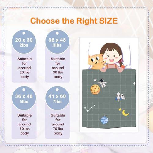 Uttermara Weighted Blanket 5 lbs, Ultra Cozy Minky Weighted Blankets with Cartoon Patterns, Heavy Blanket Great for Calming and Sleeping, 36x48 inches, Grey Space