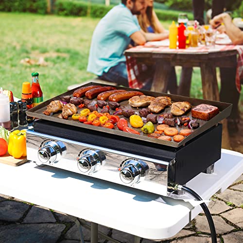 Cecarol Portable Griddle Propane Gas Grill, 23In Tabletop With 3 Burners For Outdoor, Camping, Kitchen, Garden, Tailgating, Rv - 355 Sq. In. Heavy Duty & 25, 500 Btus Griddle For Bbq Grill #TOP7