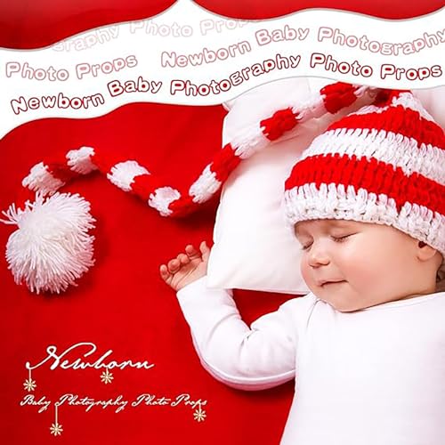 2 Pieces Baby Christmas Long Tail Hat Pom Knitted Crochet Christmas Tree Beanie with Pom Winter Warm Santa Hat for Newborn Baby Photography Photo Props3