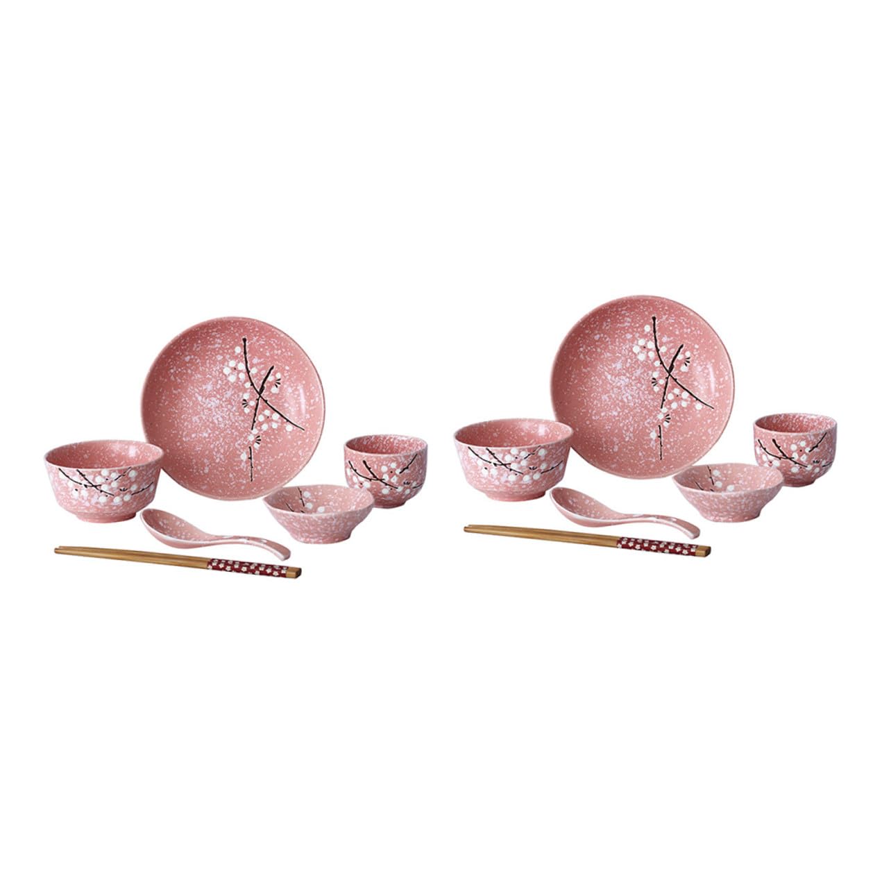 Posate Ceramica Giapponese Rosa per Uso Domestico Set Stoviglie Delicate con Ciotole Piatti e Cucchiai Materiale Sicuro Facile da Pulire per Uso Quotidiano e Feste