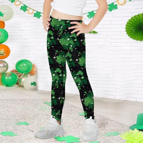 Eciodci Girls St. Patrick's Day Shamrock Leggings 3D Printed Irish Green Clover Leaves Pants High Waist Stretchy Soft Tights4