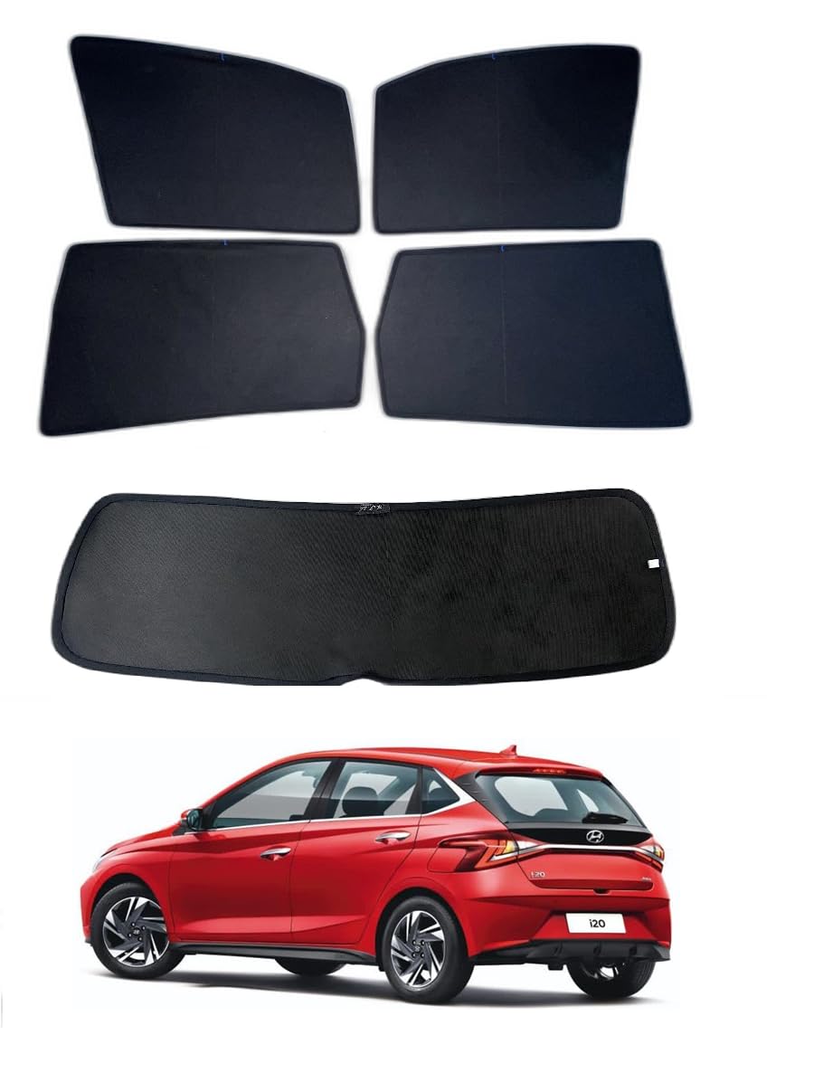 Jeet Enterprises Premium Car Sunshade Fix Type Non-Magnetic Curtain with Rear Dicky Curtain Set of 5 pc for New i20 2020 Onwards