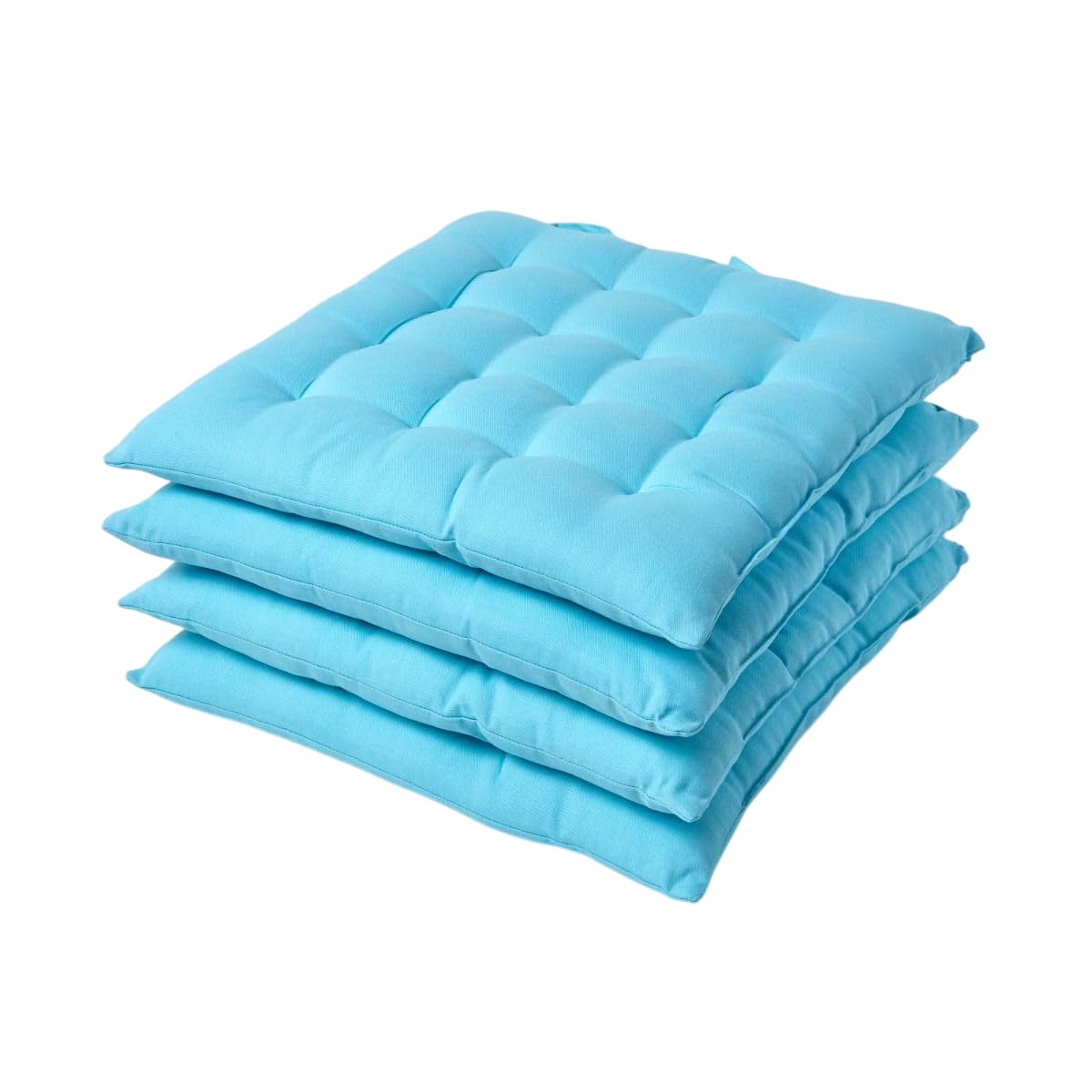 Homescapes Unisex Light Blue 4 Pack Seat Pads Luxury 100% Cotton Indoor Outdoor Garden Cushion, 40Cm In | Size: 40 Cm X 40 Cm
