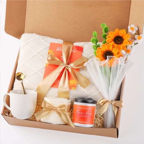 Gift Baskets for Her, Unique Birthday Gifts for Women, Best Friend Birthday Gifts Set, Get Well Soon Gift Box, Sending Sunshine, Sunflower, Thinking of You Care Package