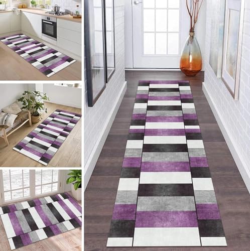 Teppich Läufer Lang Flur Küche rutschfest Waschbar Küchenläufer 70X200CM Rosa Lila Grau Weiß Schwarz Teppichmatten Polyester Korridor Teppichläufer Flur Wohnzimmer Schlafzimmer Schmutzfangmatte