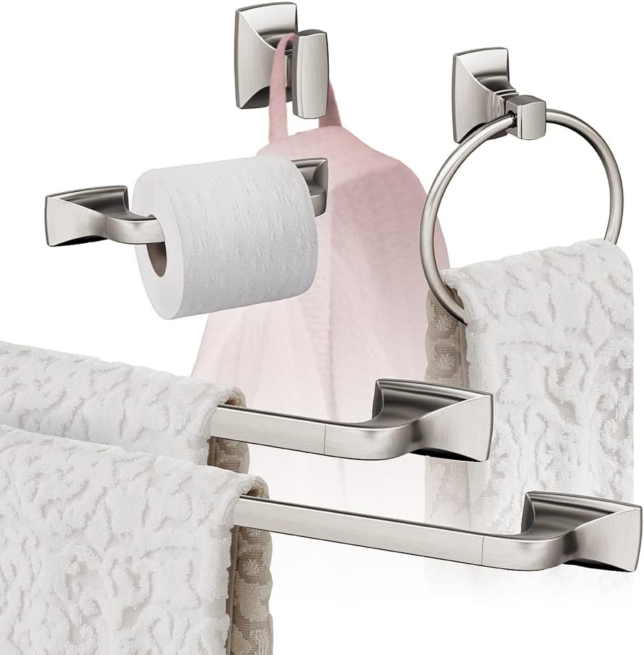 Amerock | Brushed Nickel | Highland Ridge | 5 Piece | Bathroom Accessories Set