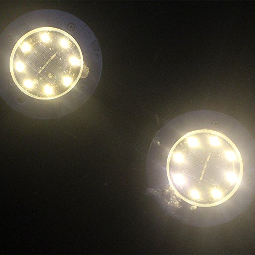 US Shipment Solar Power Buried Light Wish 8 LED Under Ground Lamp Outdoor Solar Disk Light Outdoor Waterproof LED Lights for Lawn Garden Waterproof Ground Plug Light White Light (Warm White)