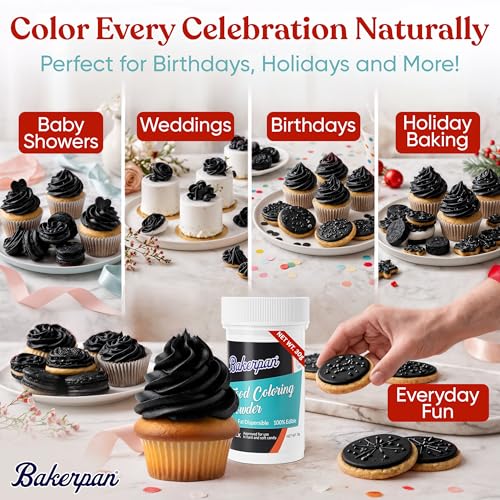 Image of Bakerpan Black Food Coloring Powder for Baking - 30g Oil Based, Artificial Dye-Free, Kosher, Gluten-Free - For Buttercream, Chocolate, Candy