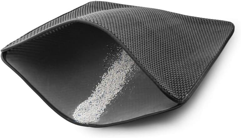 Cat Litter Mat 18x24 Inch – Double Layer Open Edge Design, Waterproof & Urine Proof, EVA Material, Durable and Washable Litter Trapping Mat (Large, Black)