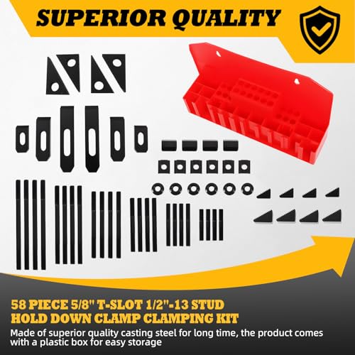 Image of 58 Piece 5 /8 inch T-Slot 1 /2 inch Stud Hold Down Clamp Kit | Compatible with Lathes & Metalworking Machine Tools
