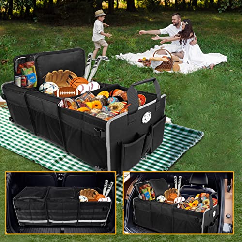 Tkloop Portable Trunk Organizer Premium 3 Compartments Collapsible Car Storage Organizer For Sedan, Suv, Truck, Minivan #TOP6