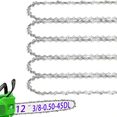 5-Pack 12-inch Chainsaw Chains 3/8 LP Pitch .050 Gauge 45 Drive Links 12 Replacement Chain Low-Kickback Fit Echo Greenworks Craftsman Poulan Ryobi Remington and More.
