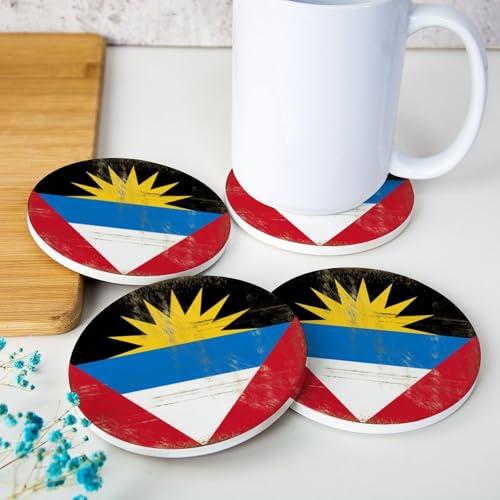 Lot de 4 dessous de verre en céramique Antigua-et-Barbuda - Motif drapeau national d'Antigua-et-Barbuda - Dessous de verre en liège - Pour pendaison de crémaillère et cuisine