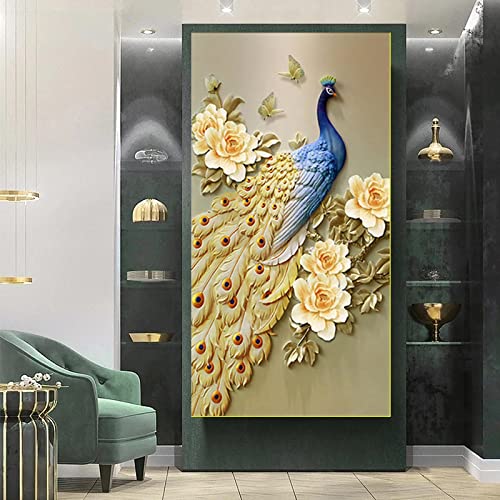 Toile paon doré 90x180 cm sans cadre pour décoration murale grand format