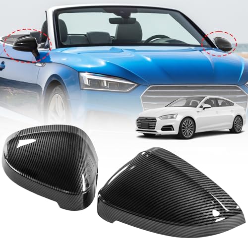 AMSPRAC Door Side Rearview Mirror Covers Caps with Lane Assist,Exterior Mirror Covers,Side Mirror Caps compatible with for 2017-2023 Audi B9 A4 S4 A5 S5 RS5,Carbon Fiber Look,2PCS