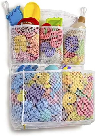 Tenrai Mesh Bath Toy Organizer, 4 Ultra Strong Hooks, Bathtub Storage Bag, Multi-Purpose Baby Toys Net, Toddler Shower Caddy for Bathroom, Kids Toy Holder with 5 Soap Pockets