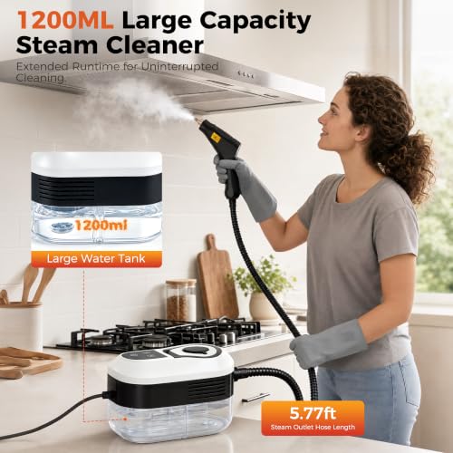 Image of Steam Cleaner, Handheld Steam Cleaner for Cleaning, Portable Steam Cleaner with 6-Level Adjustable & Quick Heat-Up, Steam Cleaner for Home, Kitchen, Bathroom, Tile, Grout, Dirt, Car Detailing (White)