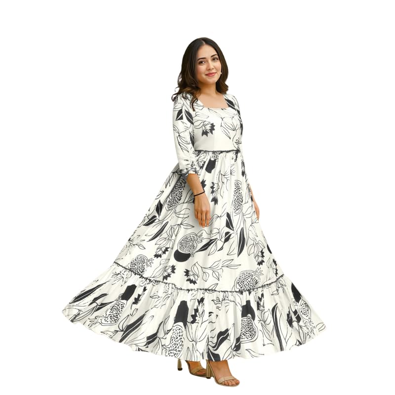 V_F_Women's Floral Printed Rayon Gown | Full Length A-Line Maxi Dress with 3/4 Sleeves_BARLIN-11-image-40