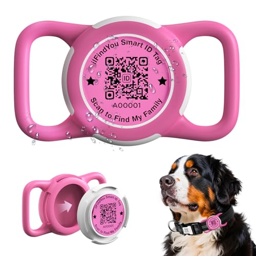 ILFINDYOU Waterproof AirTag Dog Collar Holder for Apple Tracker QR Code Case Rose Red