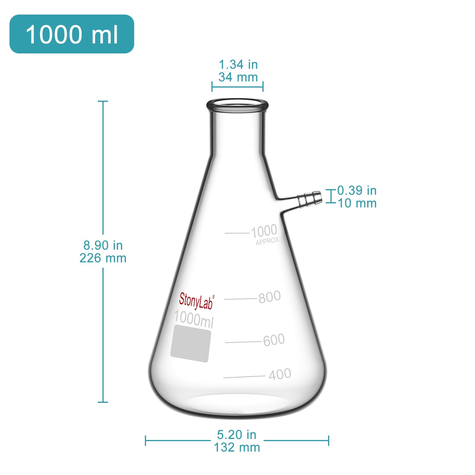 stonylab 1000ml Filterung Fläschchen, Borosilikatglas Glass Filtering Flask, Fläschchen mit Tubulation - 1000ml