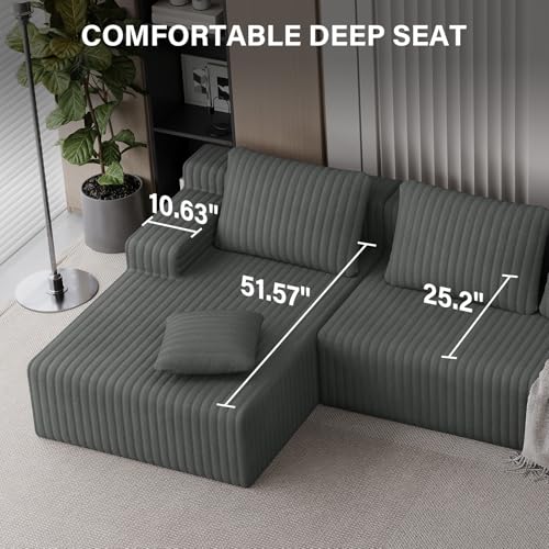 Image of LAUSAINT HOME 132 inch Modular Sectional Sofa Couches, U-Shaped Boneless Cloud Sofa with 4 Deep Seat, 6 Cushiones Oversized Chaise for Living Room, Bedroom, Plush Corduroy Fabric (U Shaped Sofa, Grey)