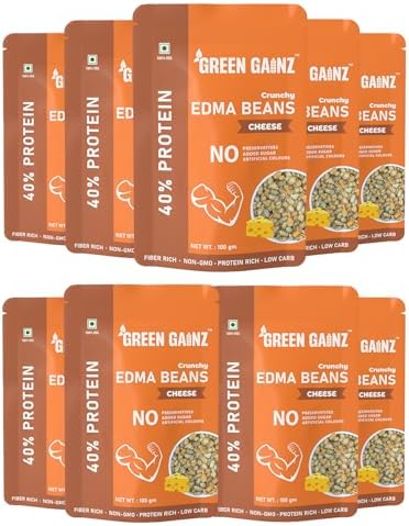 Green Gainz Roasted Edma Beans (Edamame) Cheese Flavour (pack of 9-100gm each) | 100% Veg High Protein Snack | No Added Sugar | Non-GMO | Rich in Fiber | No Gluten