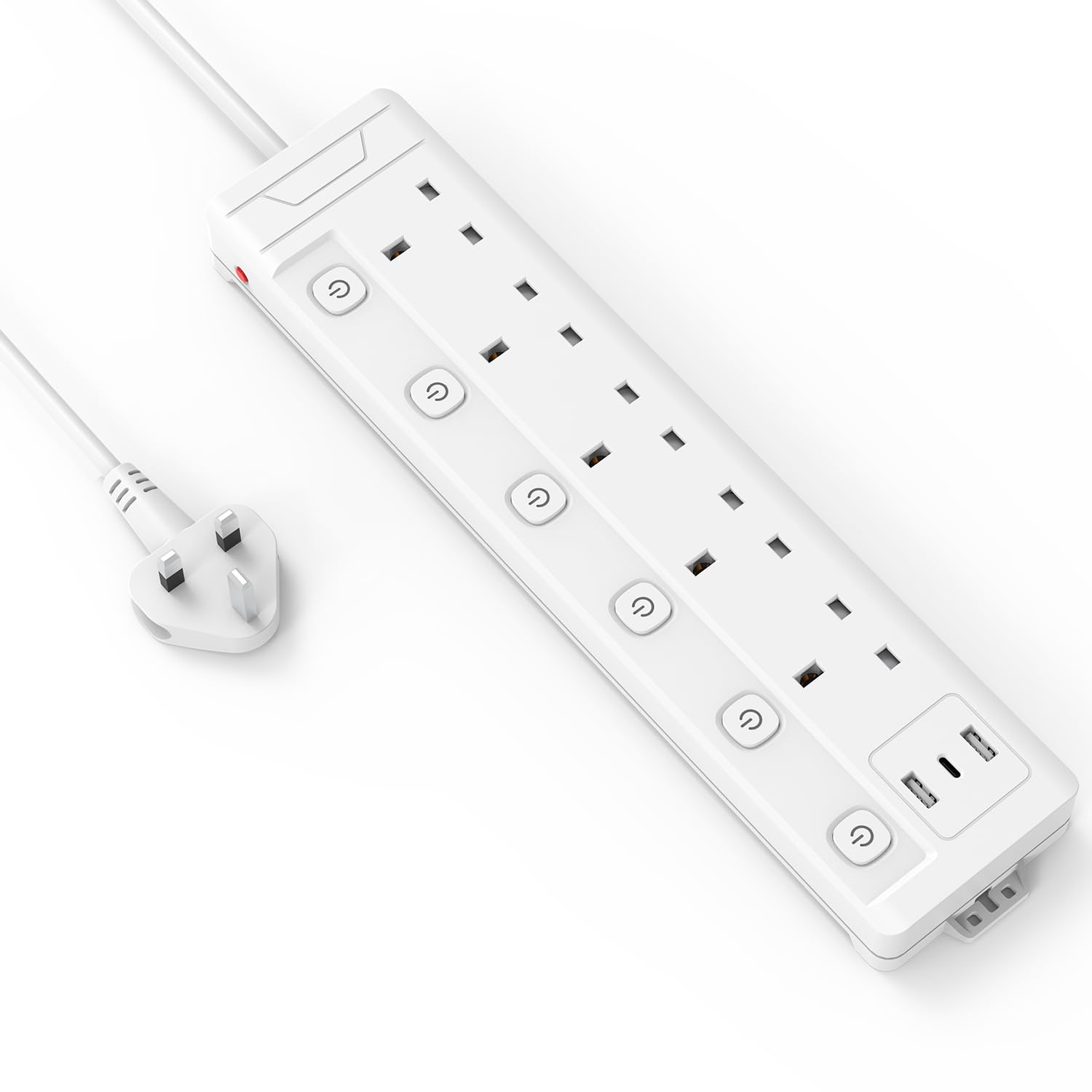 Extension Lead 1M 5 Way with 3 USB Slots (2 USB-A,1 USB-C), Individually Switched Extension Lead with USB Slots