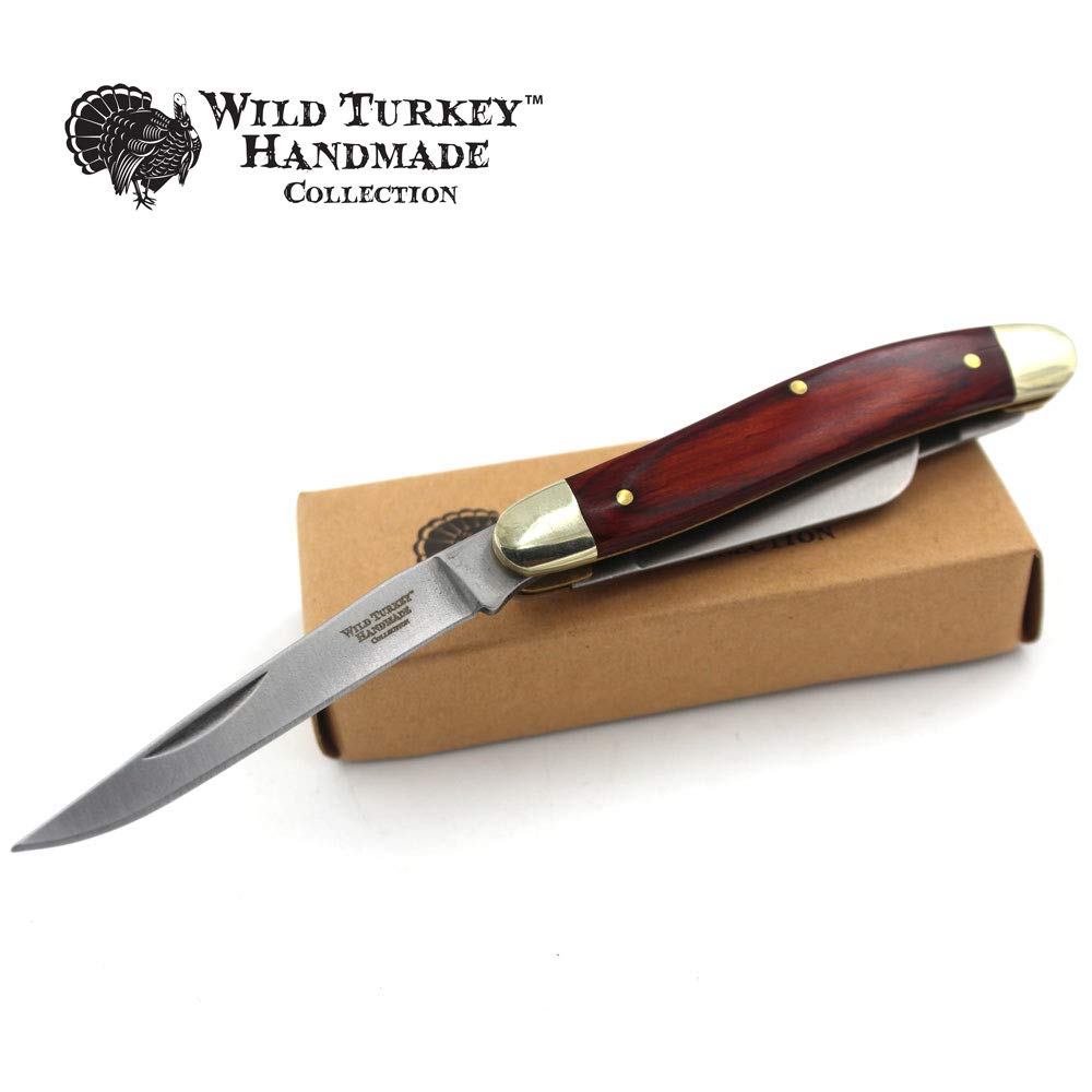 Wild Turkey Handmade Gentleman's 3 Blade Manual Folding Pocket Collectors-Knife EDC Slim-Sleek Design (Wood)