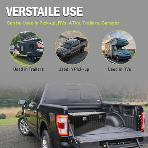 caqeg 48 Inch Heavy Duty Aluminum Stripes Plated Tool Box Pick Up Truck Bed RV Trailer Toolbox Square Storage Organizer with Side Handle, Lock and Keys, Waterproof, 48\"x 19.5\"x 17.5\" - Thumbnail 4