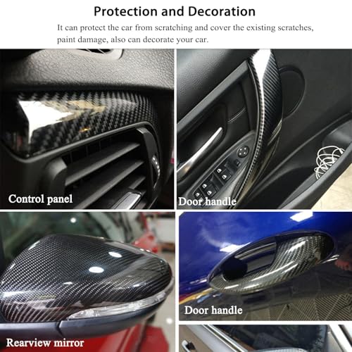Carbon Fiber Vinyl Wrap for Cars, 6D High Gloss Car Wraps Vinyl Roll Bubble Free, PVC Self Adhesive Automotive Sticker Decal Interior Exterior (1ft x 5ft)